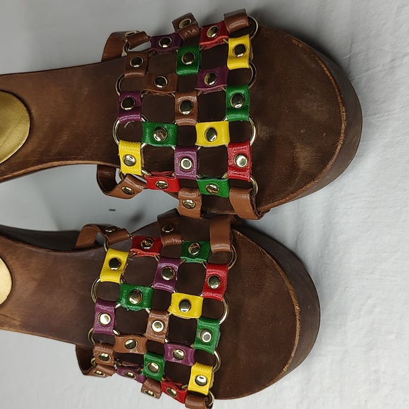 Lauren Ralph Lauren Chain Wooden Wedge Sandals Platforms - Picture 2 of 9